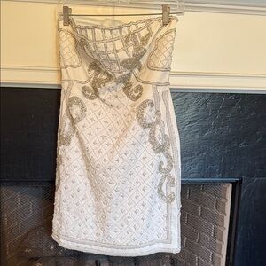 NWT Karen Millen Embellished White & Silver Bandeau Mini Dress Size 12